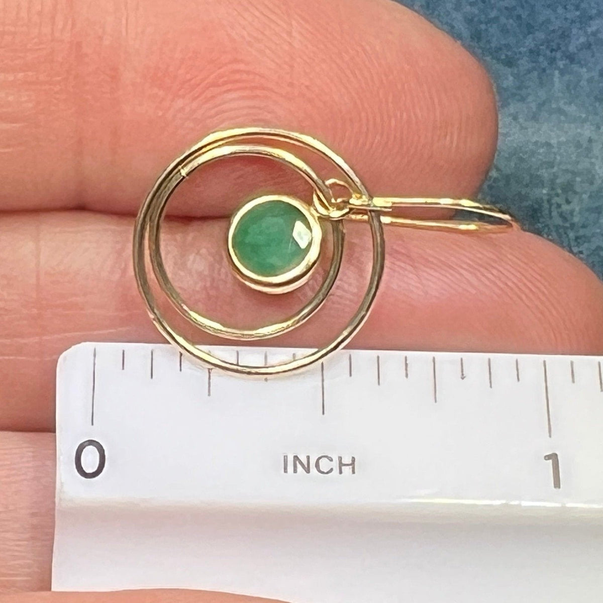 10k Yellow Gold Emerald Spinning Circles Dangle Earrings