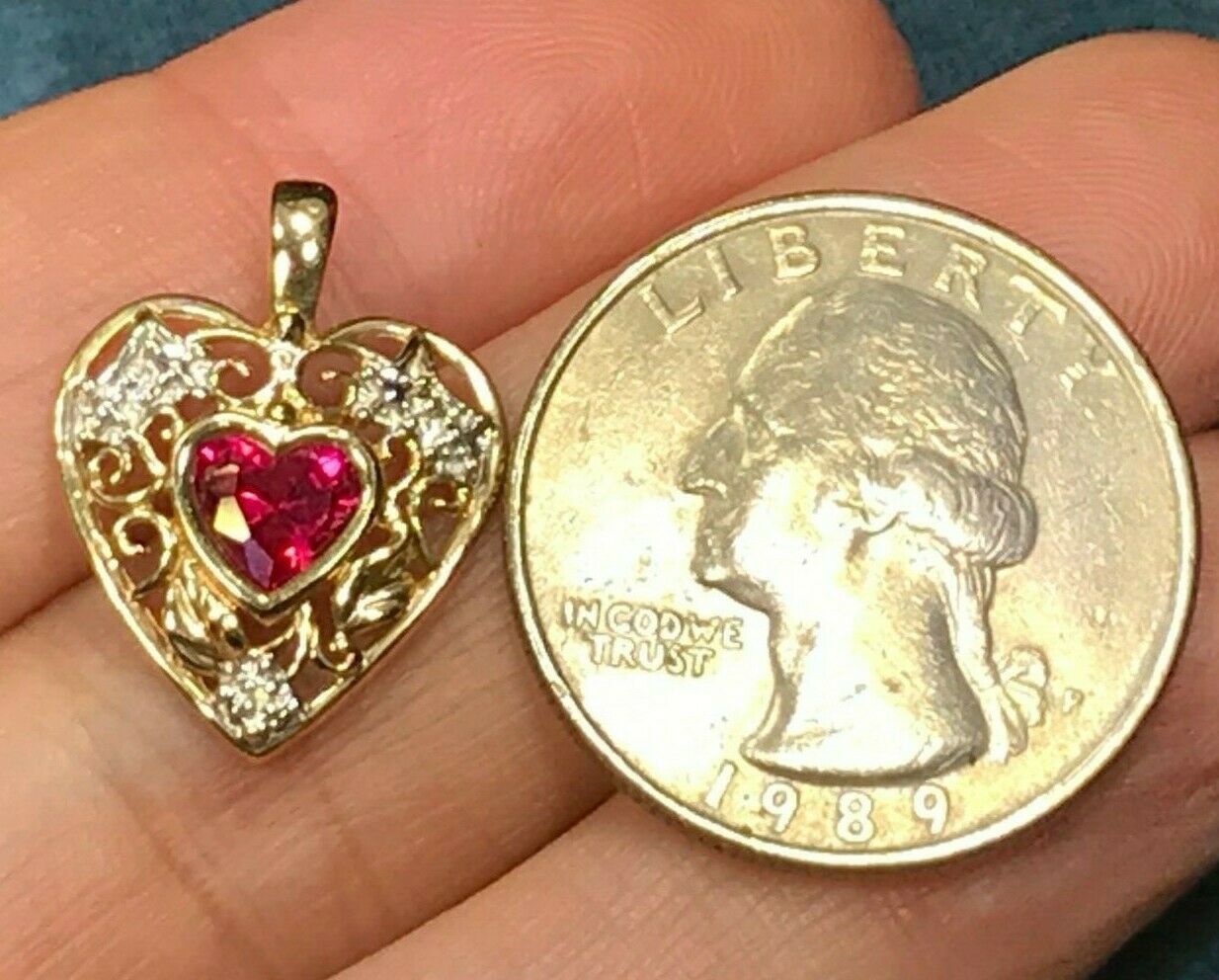 10k Yellow Gold Filigree Heart Pendant w Lab Ruby & Diamonds – Sea