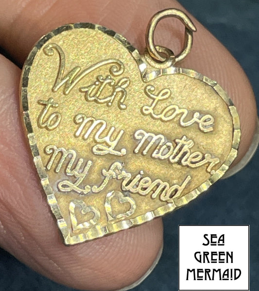 10k Yellow Gold Heart Pendant "With Love to Mother, My FRIEND"