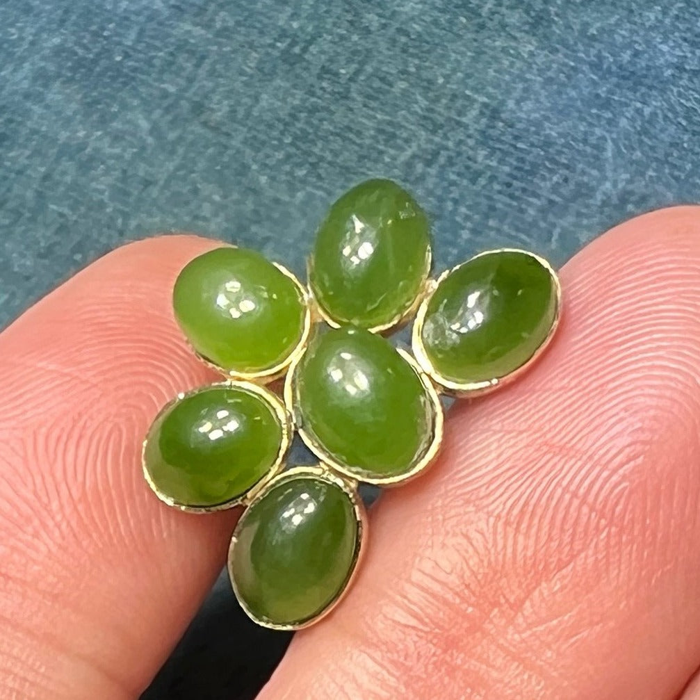 10k Yellow Gold Jade Flower Pendant. Bezel Set #2