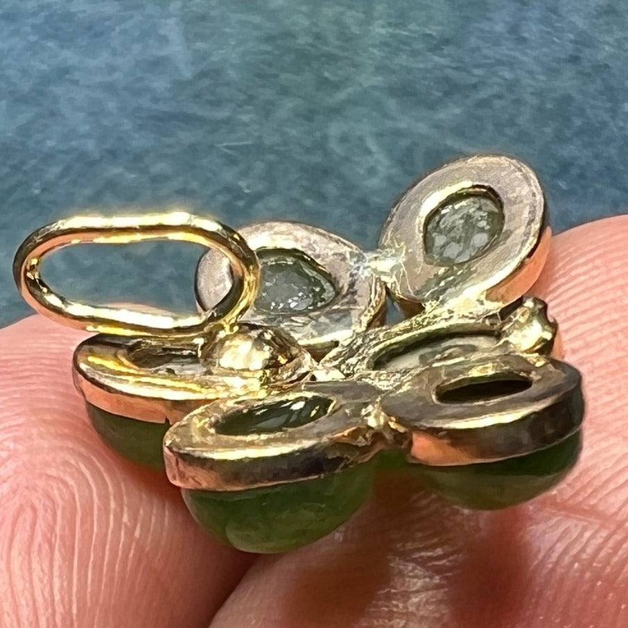 10k Yellow Gold Jade Flower Pendant. Bezel Set #2