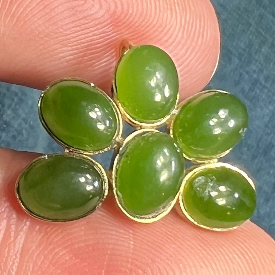 10k Yellow Gold Jade Flower Pendant. Bezel Set #2