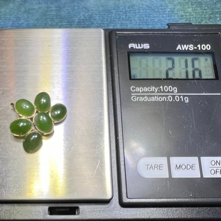 10k Yellow Gold Jade Flower Pendant. Bezel Set #2