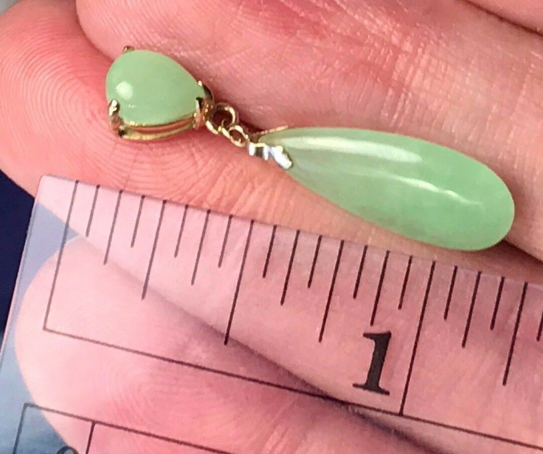 10k Yellow Gold Jade Pendant. Translucent Apple Green. Large 1.25" -PP104