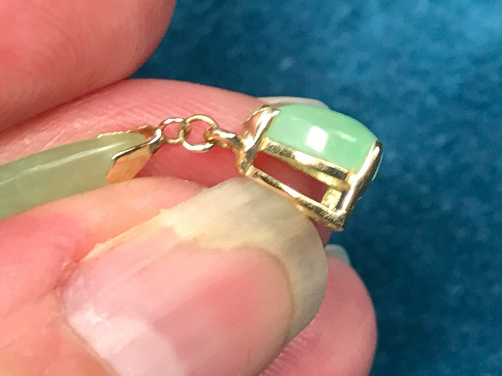 10k Yellow Gold Jade Pendant. Translucent Apple Green. Large 1.25" -PP104