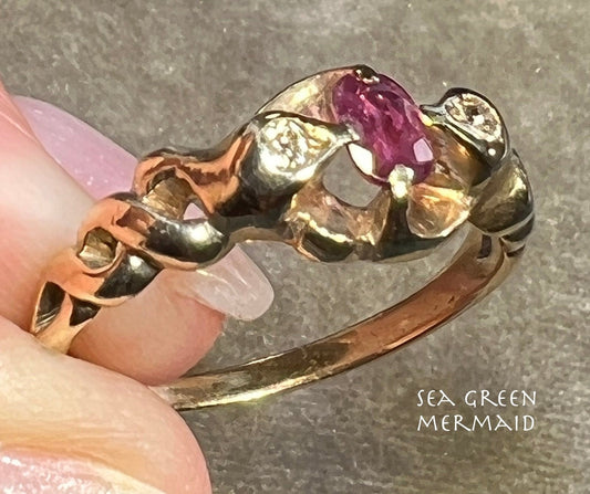 10k Yellow Gold Mama + Papa Diamond Snake Ring w Ruby Egg