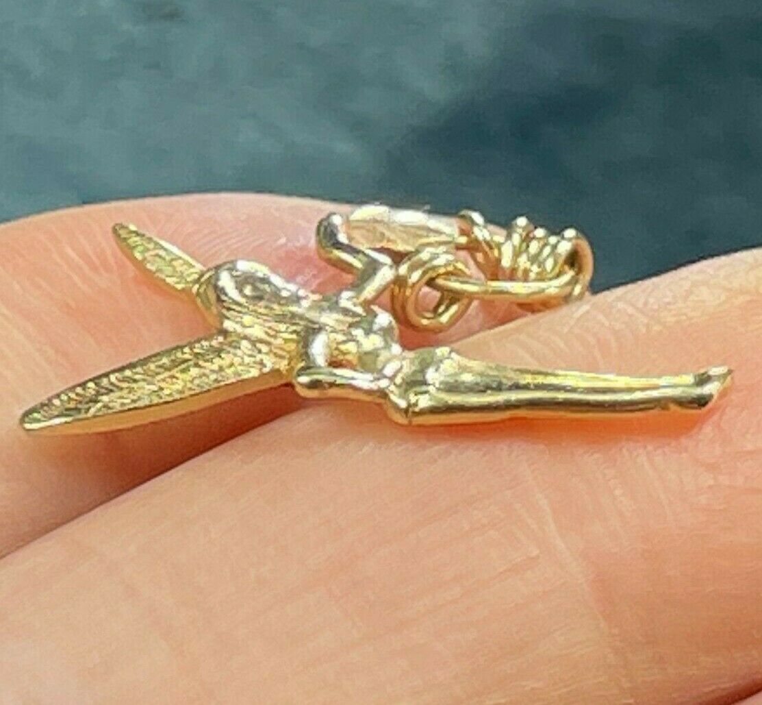 10k Yellow Gold Tinkerbell Fairy Pendant w Rings. Grants *7 Wishes*_b68_1_21