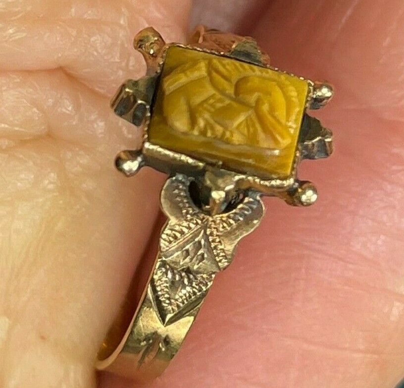 10k Yellow-Rose Gold Carved Tigers Eye Trojan Warrior Cameo Ring. Tiny_b70_10_20