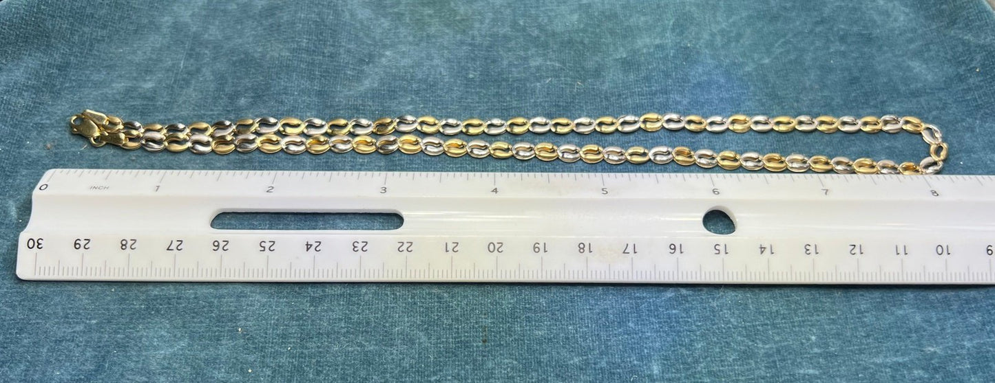 10k Yellow + White Gold 5mm Mariner Chain Link Necklace. 6.4g