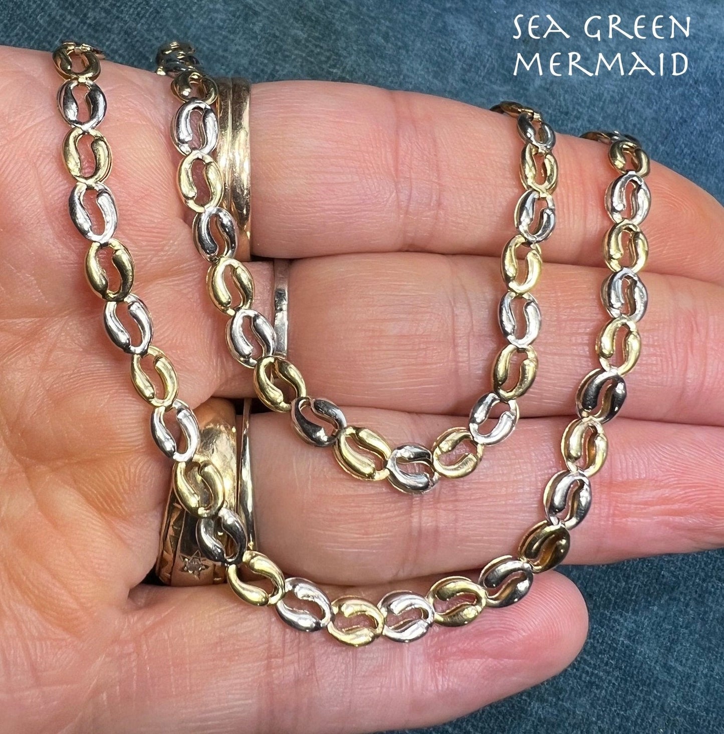 10k Yellow + White Gold 5mm Mariner Chain Link Necklace. 6.4g