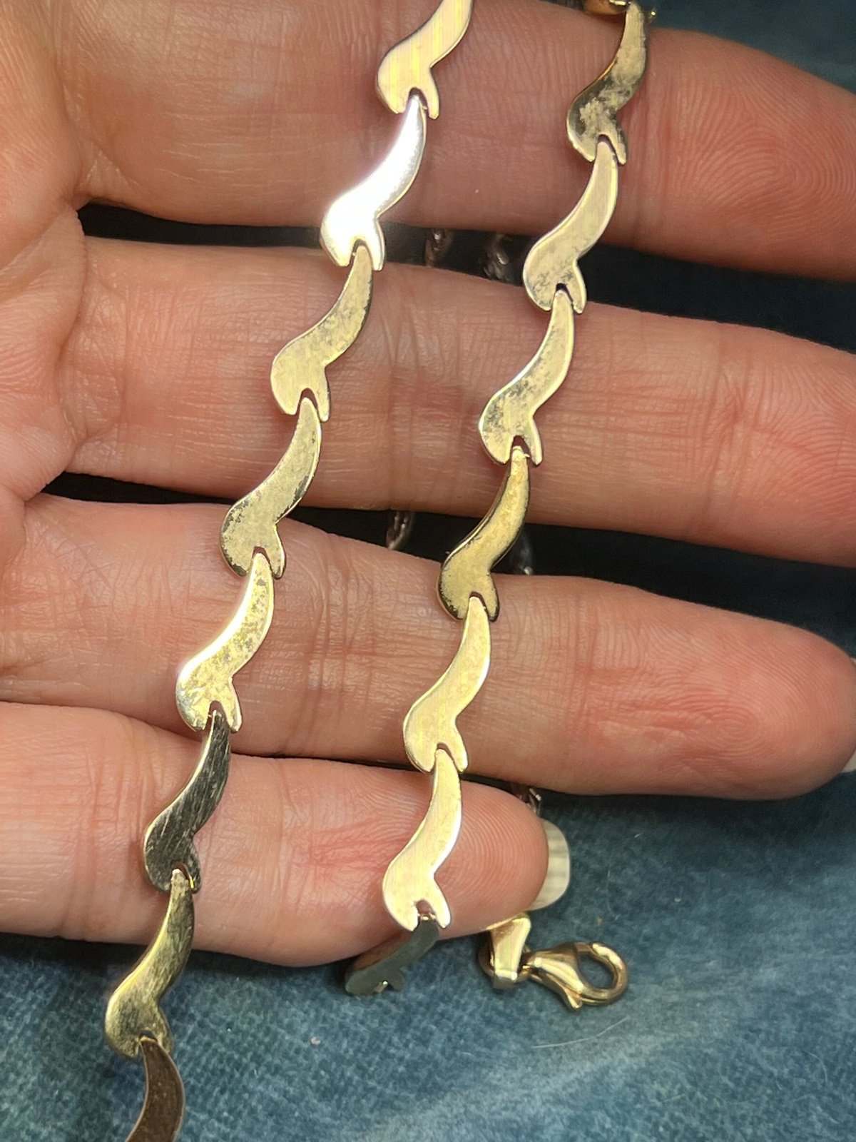 10k Yellow + White Gold 5mm Wave Link Chain Necklace. 7g