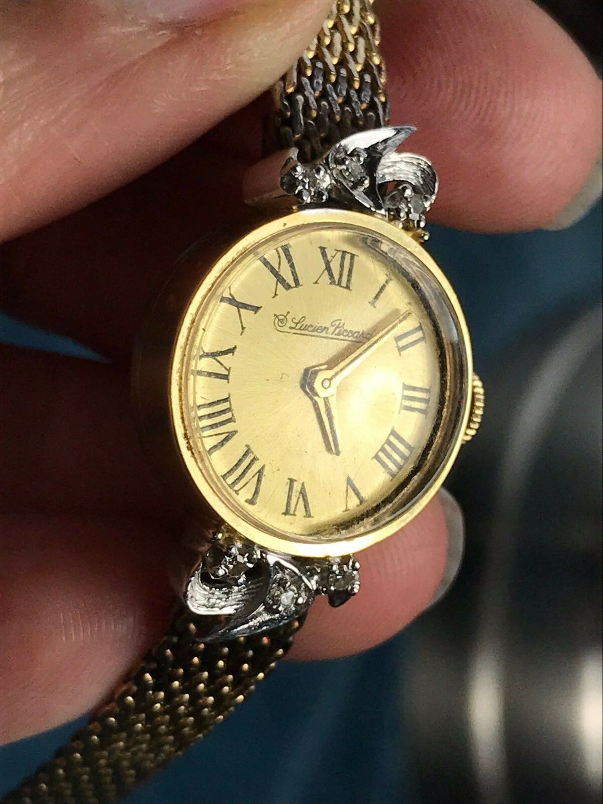 14K SOLID Yellow Gold Lucien Piccard Watch w/ Diamond Accents