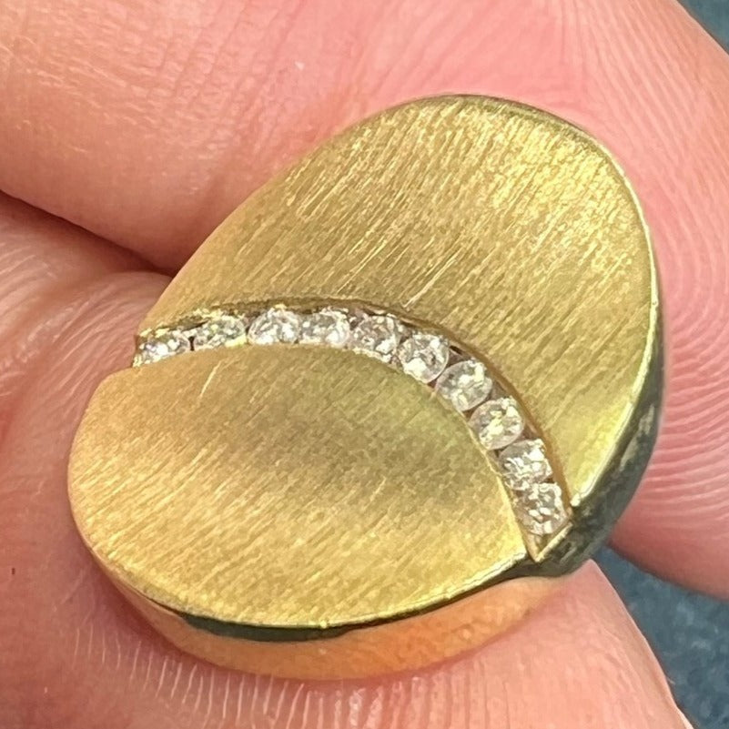 14K Yellow Gold Diamond "Rainbow" Concave Oval Disk Pendant. MCM