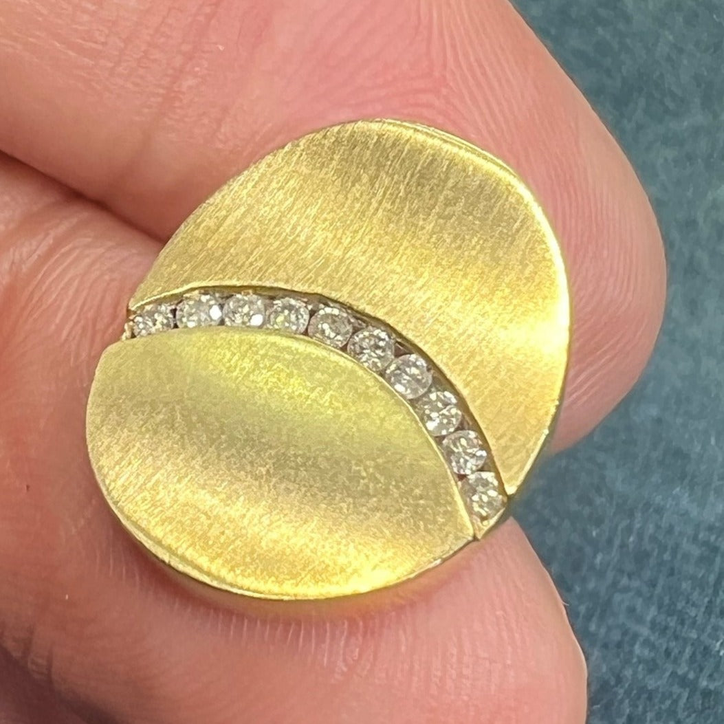 14K Yellow Gold Diamond "Rainbow" Concave Oval Disk Pendant. MCM