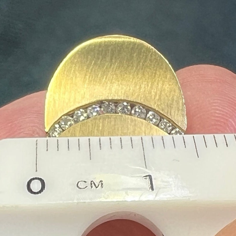 14K Yellow Gold Diamond "Rainbow" Concave Oval Disk Pendant. MCM