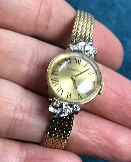 14K SOLID Yellow Gold Lucien Piccard Watch w/ Diamond Accents. Mesh Band-K10L5