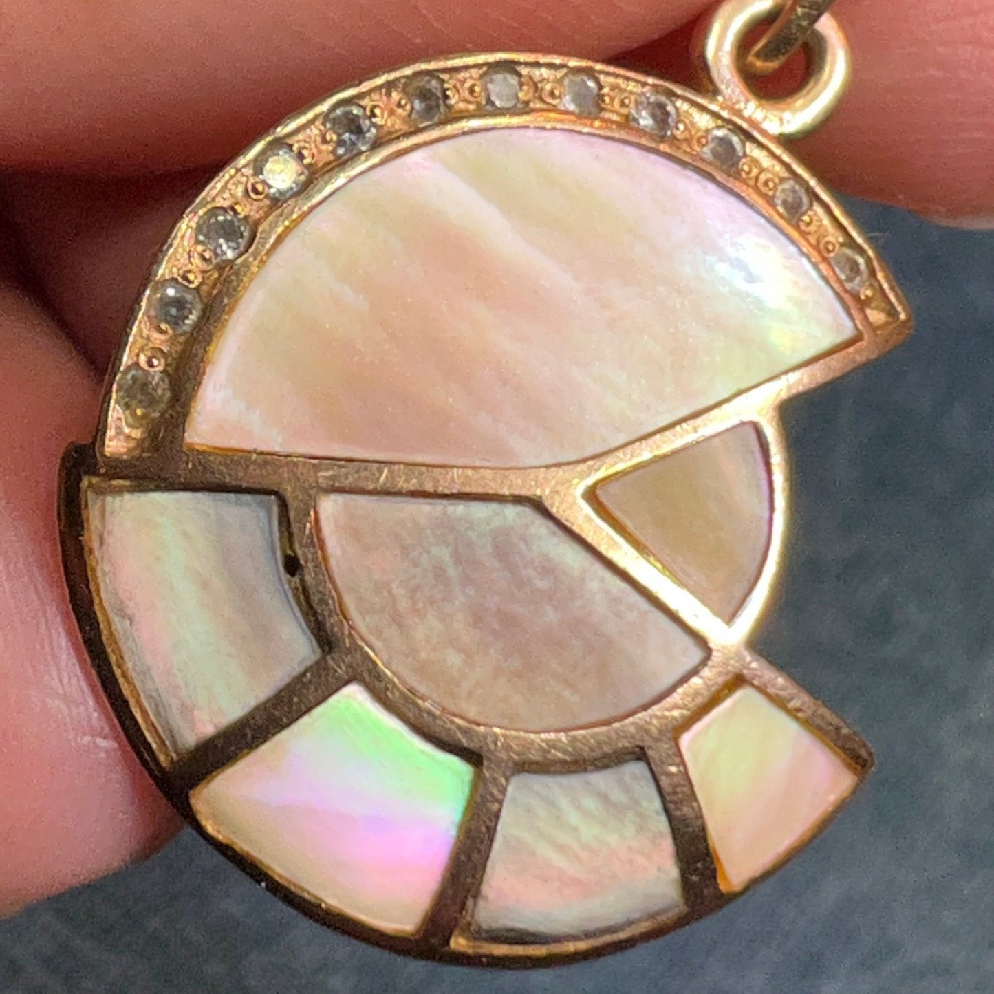 14K Yellow Gold Inlaid Mother of Pearl Abalone SUNBURST Pendant