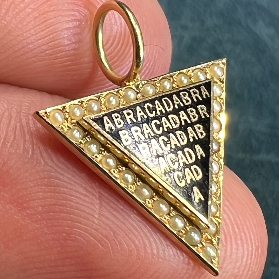 14k Gold ABRACADABRA Gothic Magic Spell Pendant