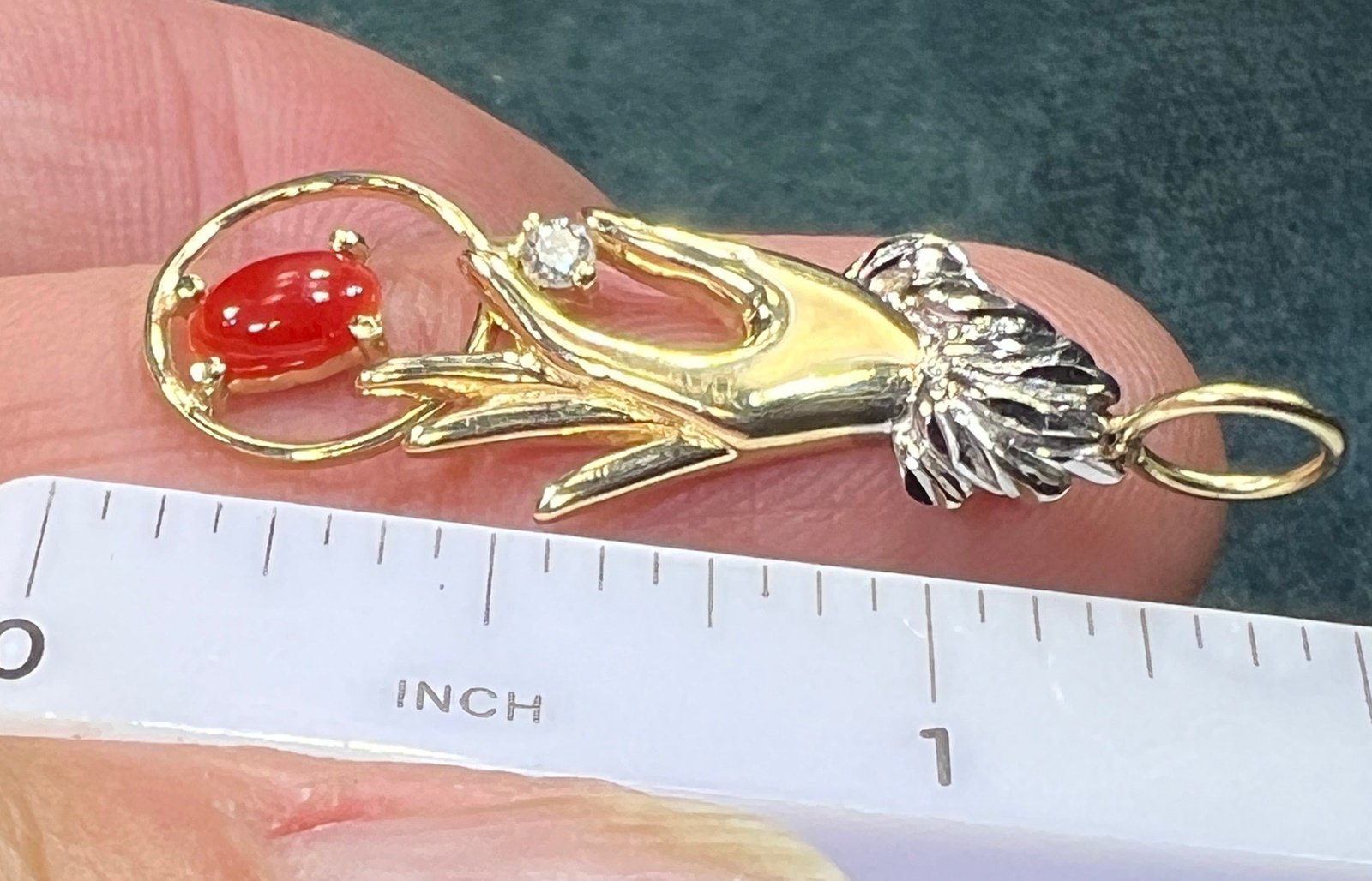 14k Gold Antique HAND Pendant w Diamonds. Moves!