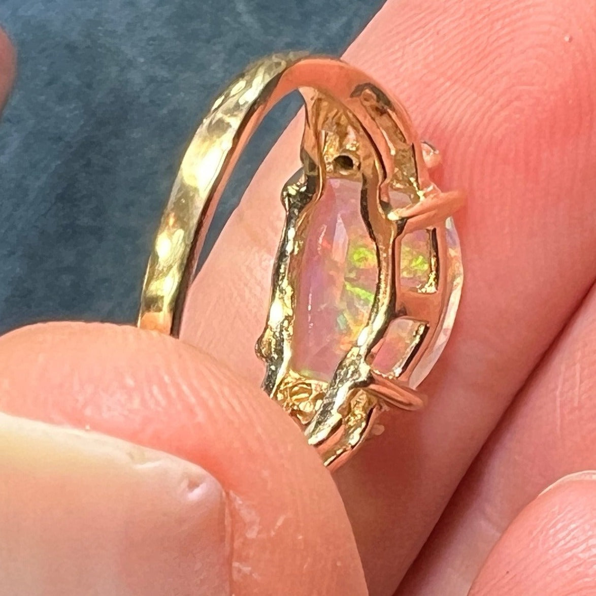 14k Gold Australian Jelly Opal Ring w Diamond Accents **VIDEO**