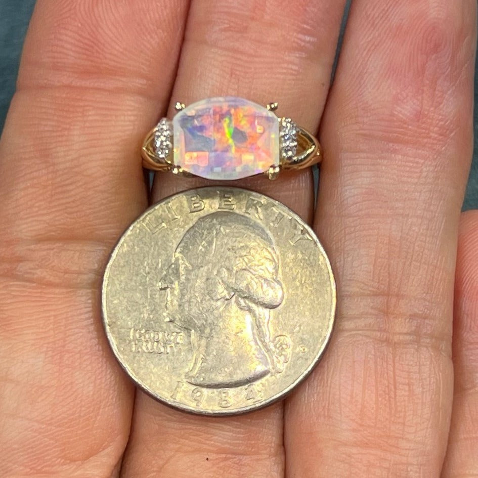 14k Gold Australian Jelly Opal Ring w Diamond Accents **VIDEO**