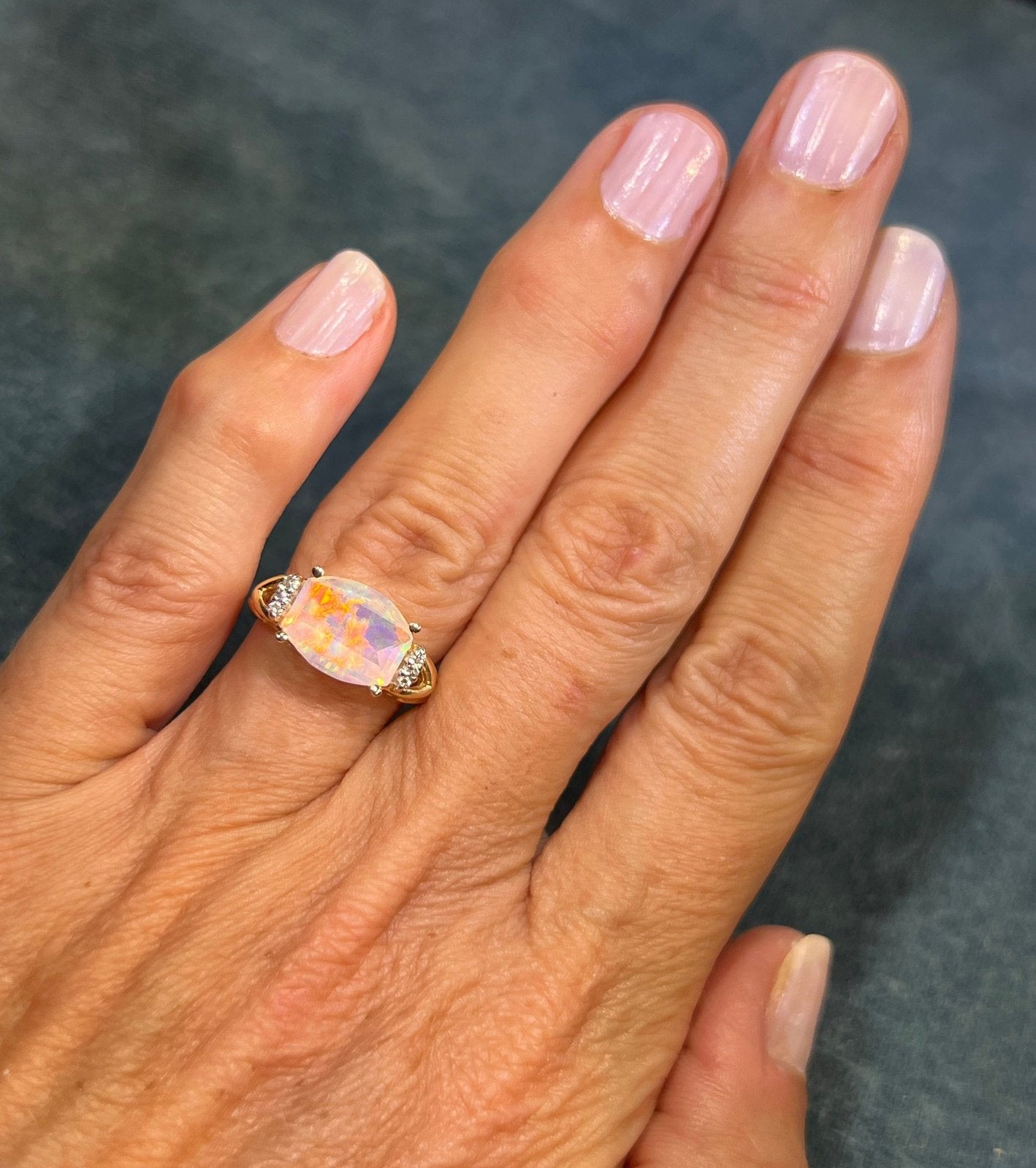 14k Gold Australian Jelly Opal Ring w Diamond Accents **VIDEO**