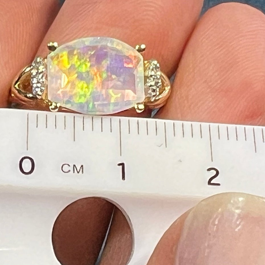 14k Gold Australian Jelly Opal Ring w Diamond Accents **VIDEO**