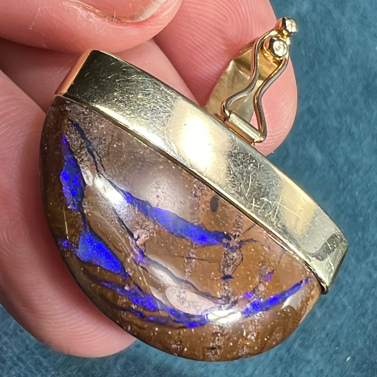14k Gold Australian Purple Boulder Opal Pendant. 11g + 1.5" *VIDEO*