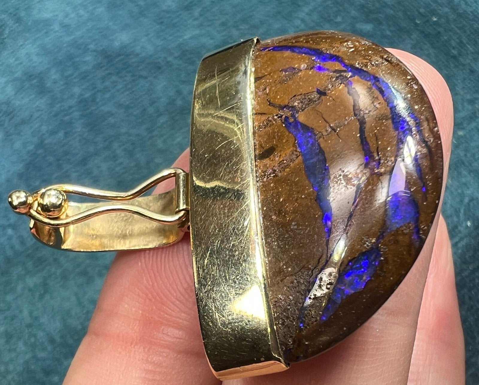 14k Gold Australian Purple Boulder Opal Pendant. 11g + 1.5" *VIDEO*