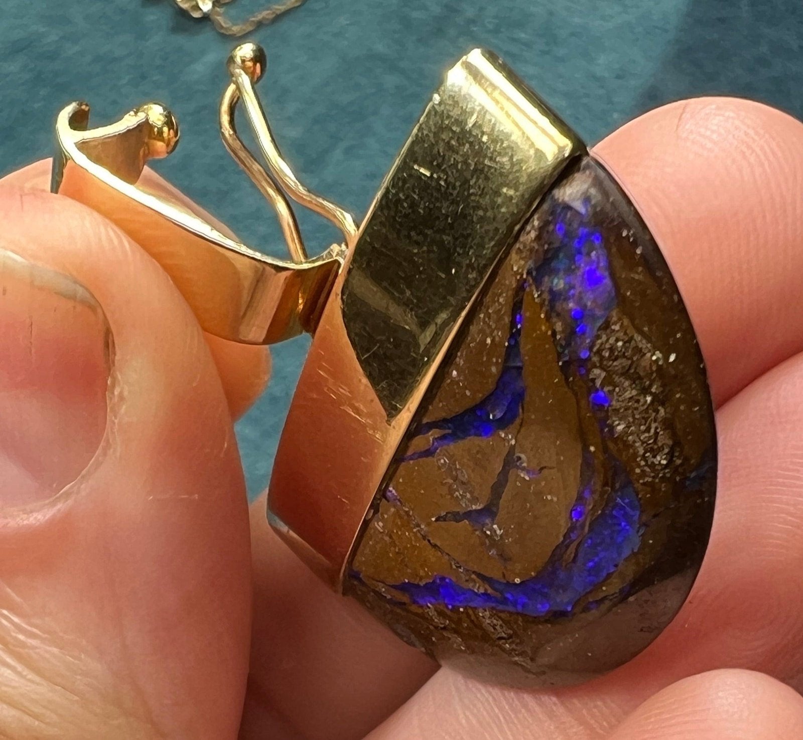 14k Gold Australian Purple Boulder Opal Pendant. 11g + 1.5" *VIDEO*