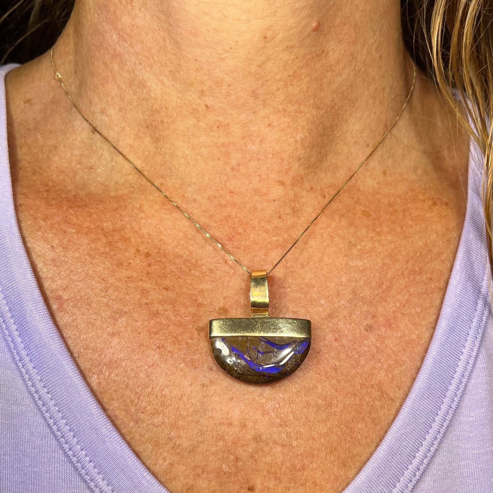 14k Gold Australian Purple Boulder Opal Pendant. 11g + 1.5" *VIDEO*