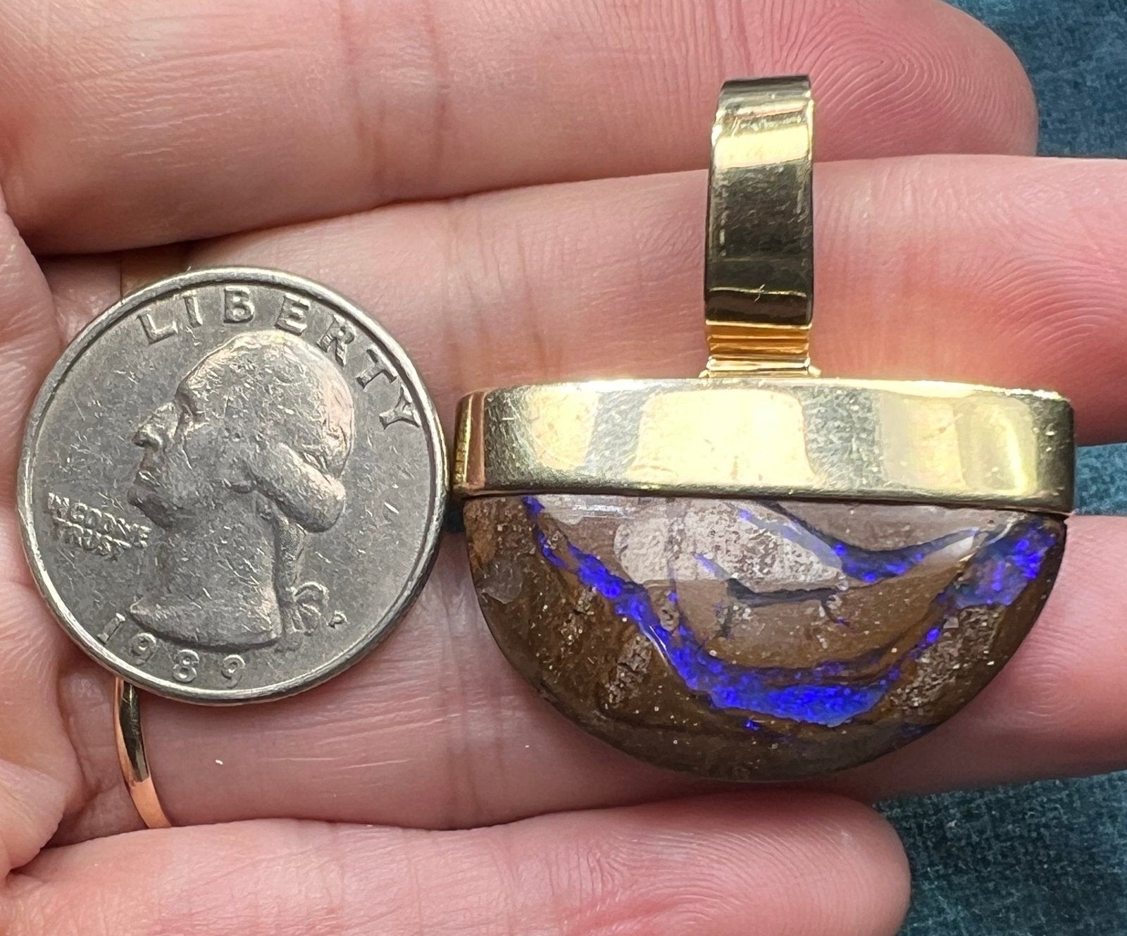 14k Gold Australian Purple Boulder Opal Pendant. 11g + 1.5" *VIDEO*