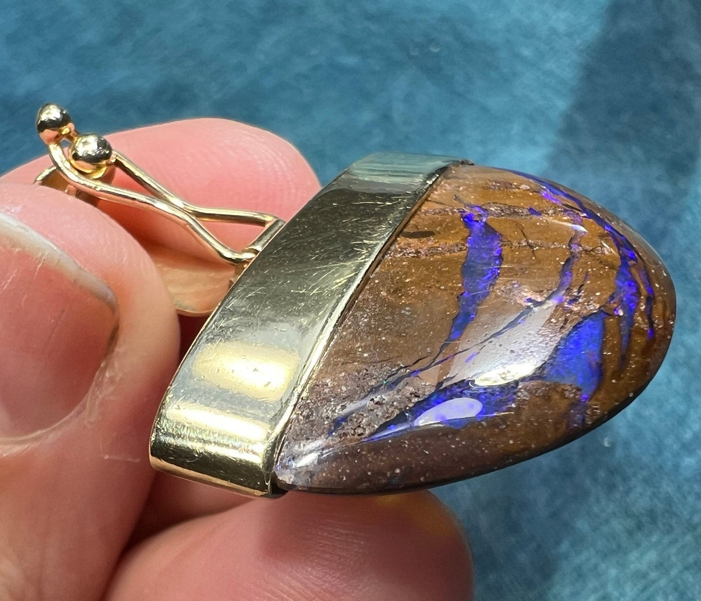14k Gold Australian Purple Boulder Opal Pendant. 11g + 1.5" *VIDEO*
