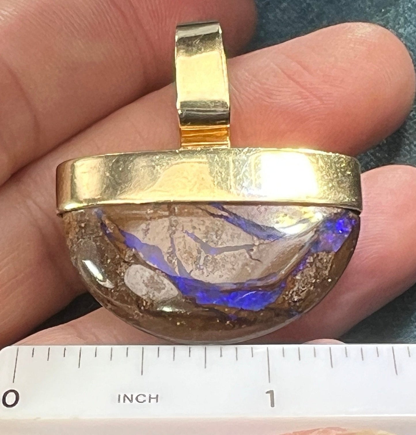 14k Gold Australian Purple Boulder Opal Pendant. 11g + 1.5" *VIDEO*