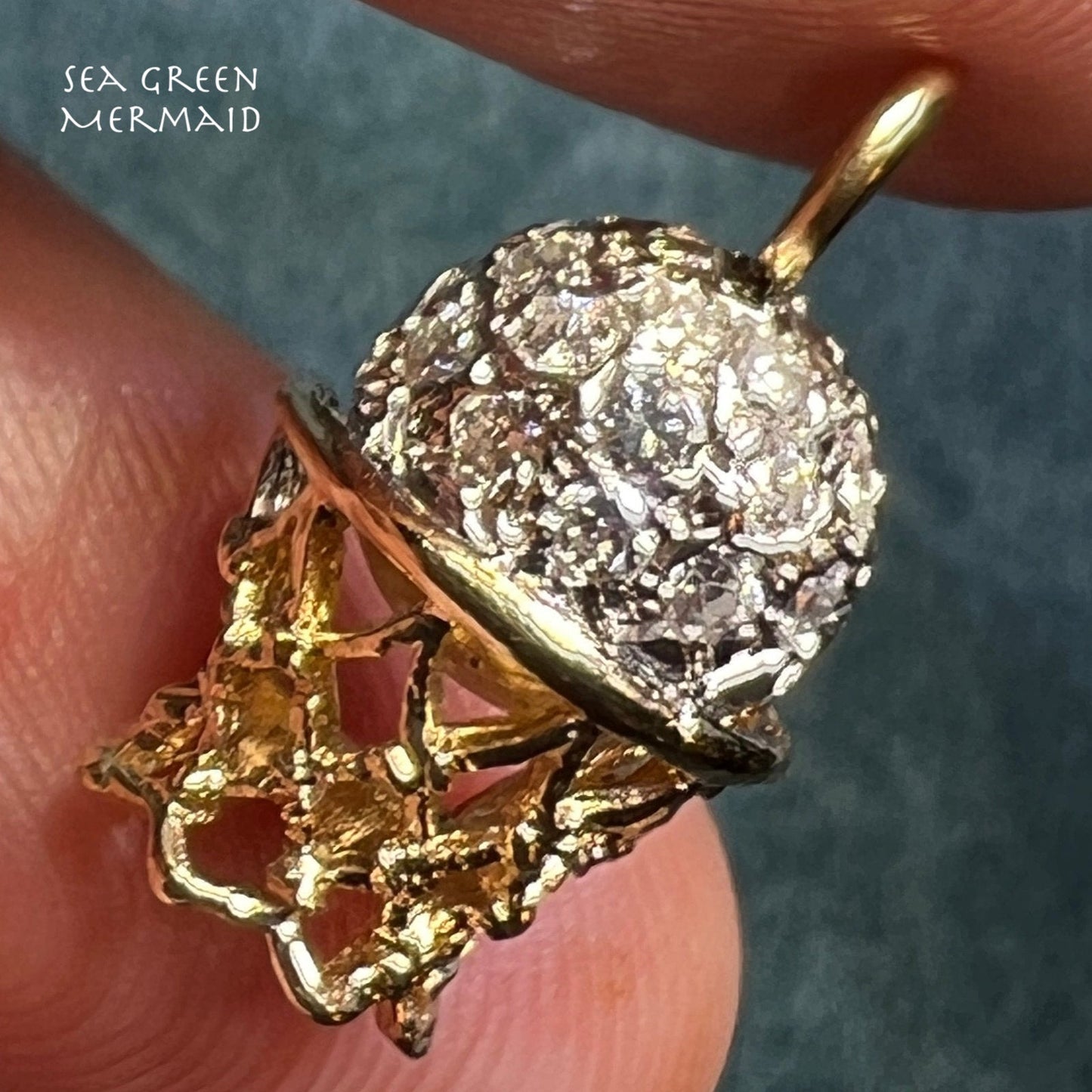 14k Gold BASKETBALL Hoop Pendant w Pave Diamonds. 4 Coach!