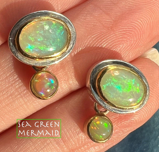 14k Gold Bezel + 925 Ethiopian Welo Jelly Opal Earrings *Video*