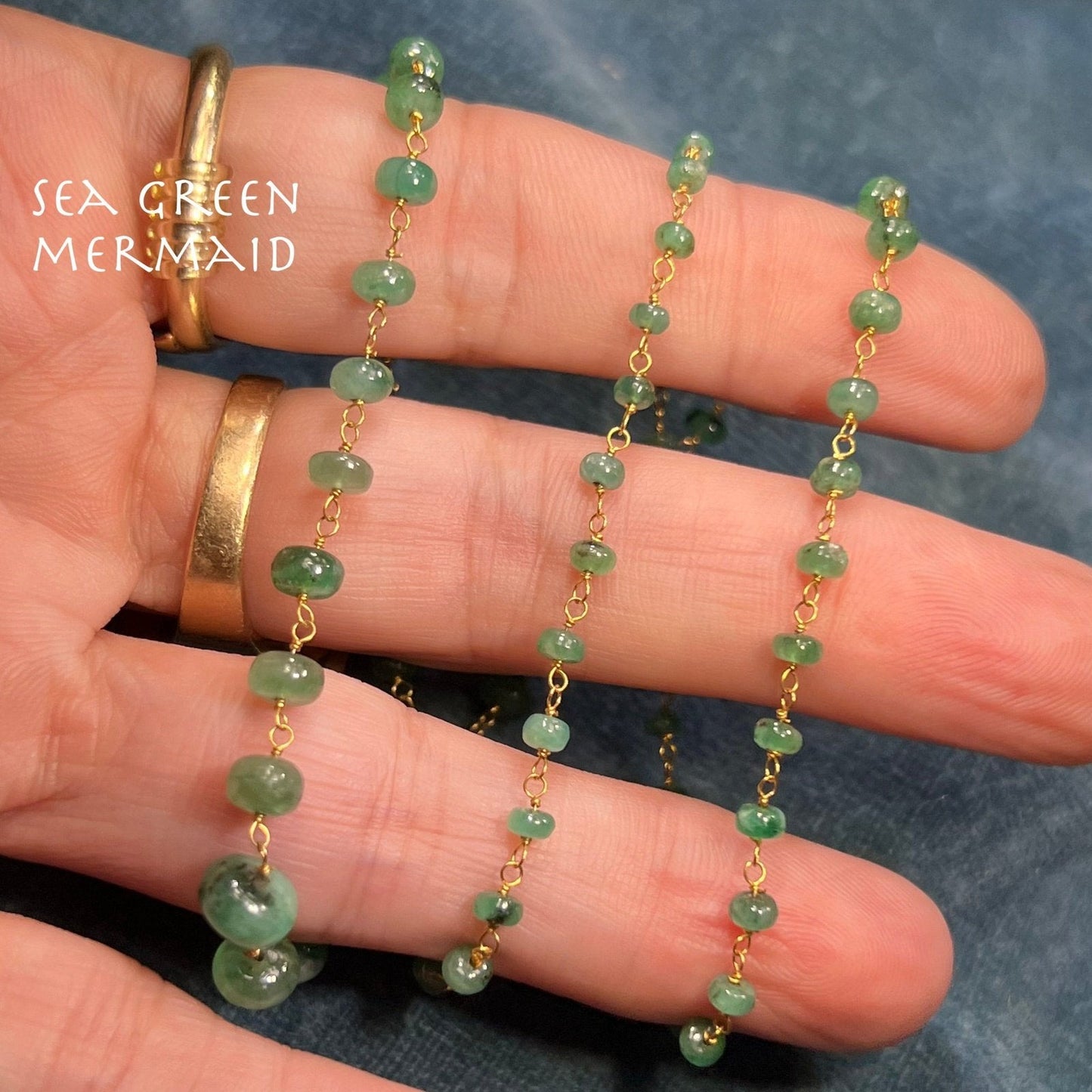 14k Gold Cabochon EMERALD Station Chain "By-the-Yard" Necklace