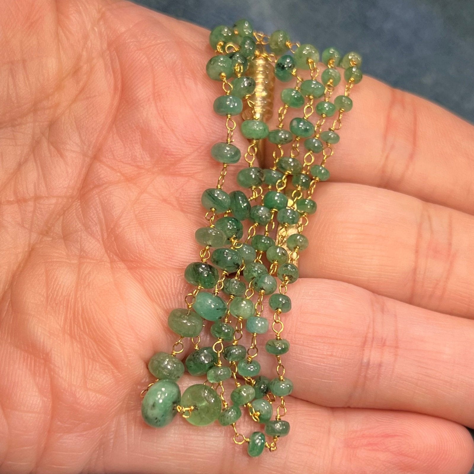 14k Gold Cabochon EMERALD Station Chain "By-the-Yard" Necklace