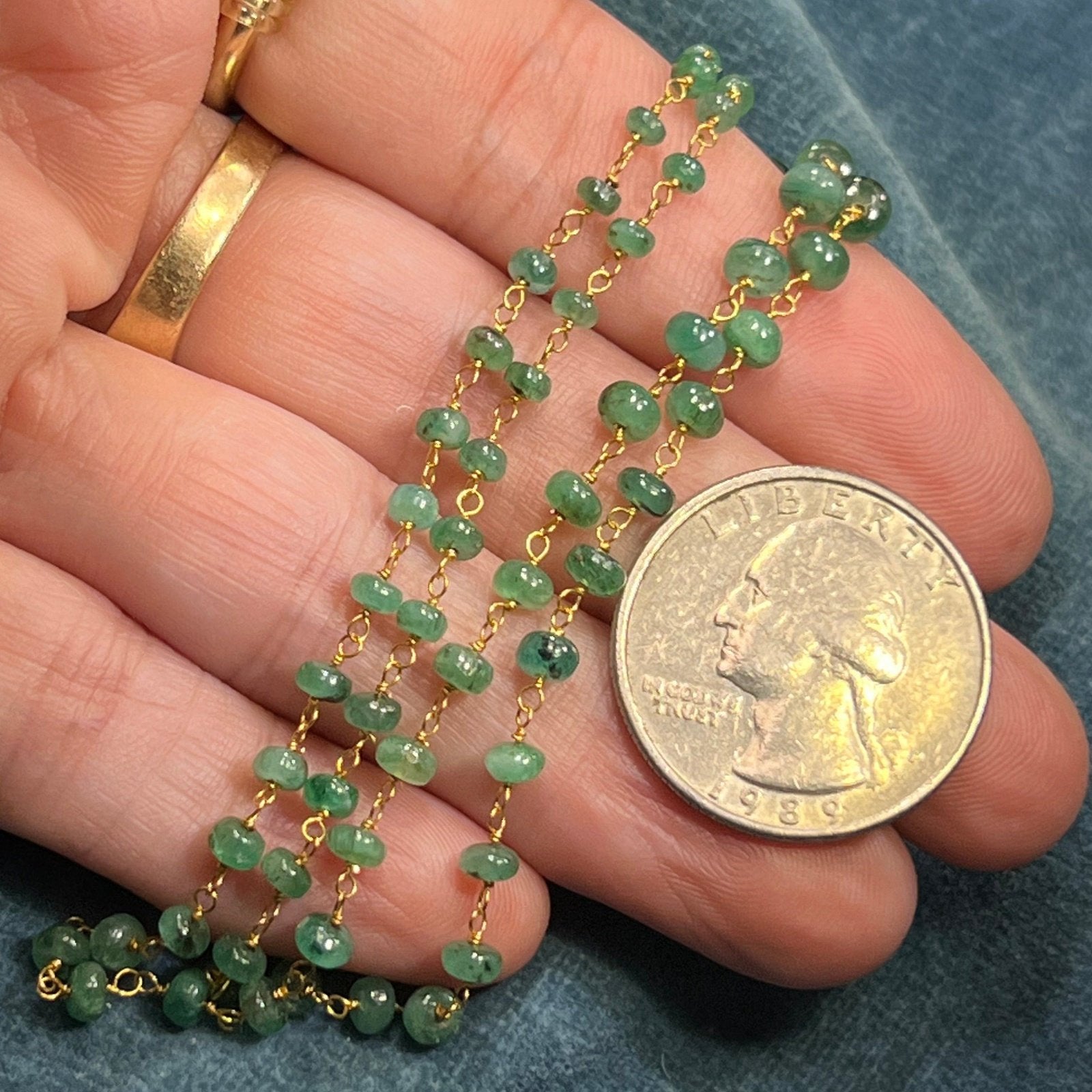 14k Gold Cabochon EMERALD Station Chain "By-the-Yard" Necklace