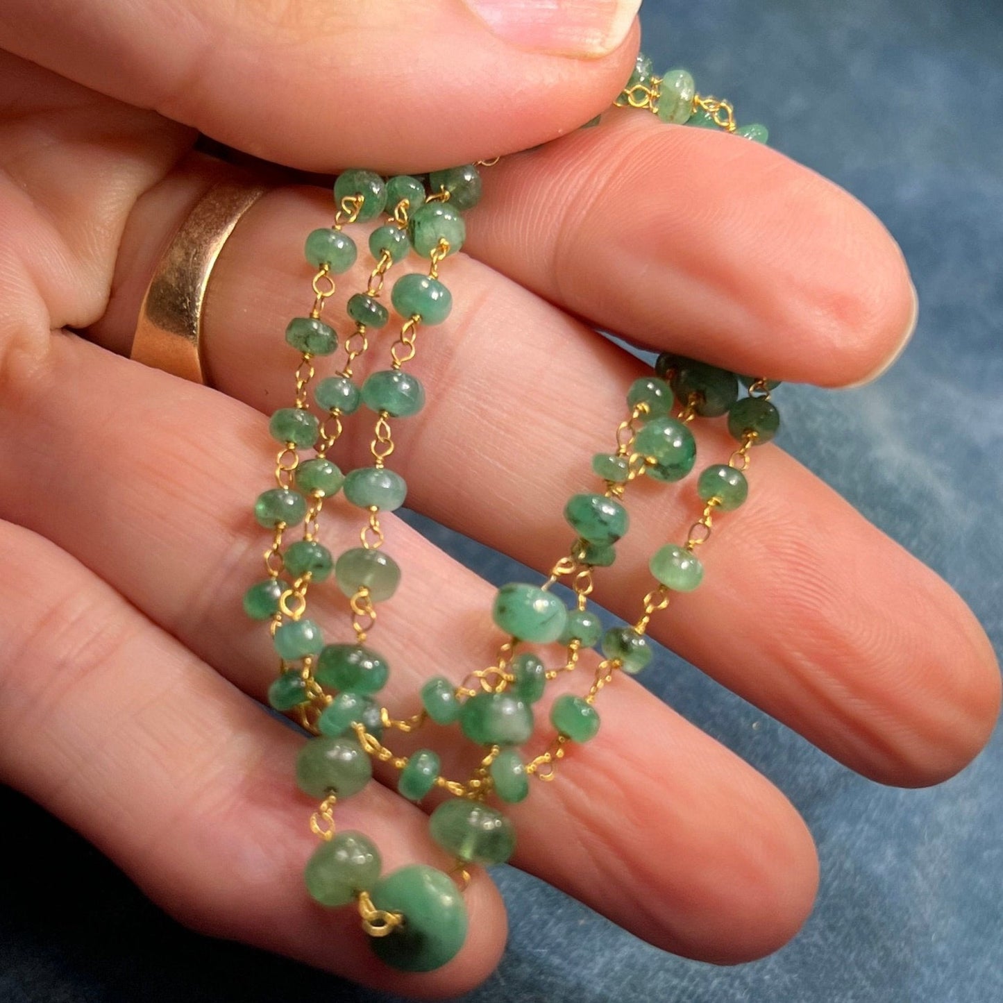 14k Gold Cabochon EMERALD Station Chain "By-the-Yard" Necklace
