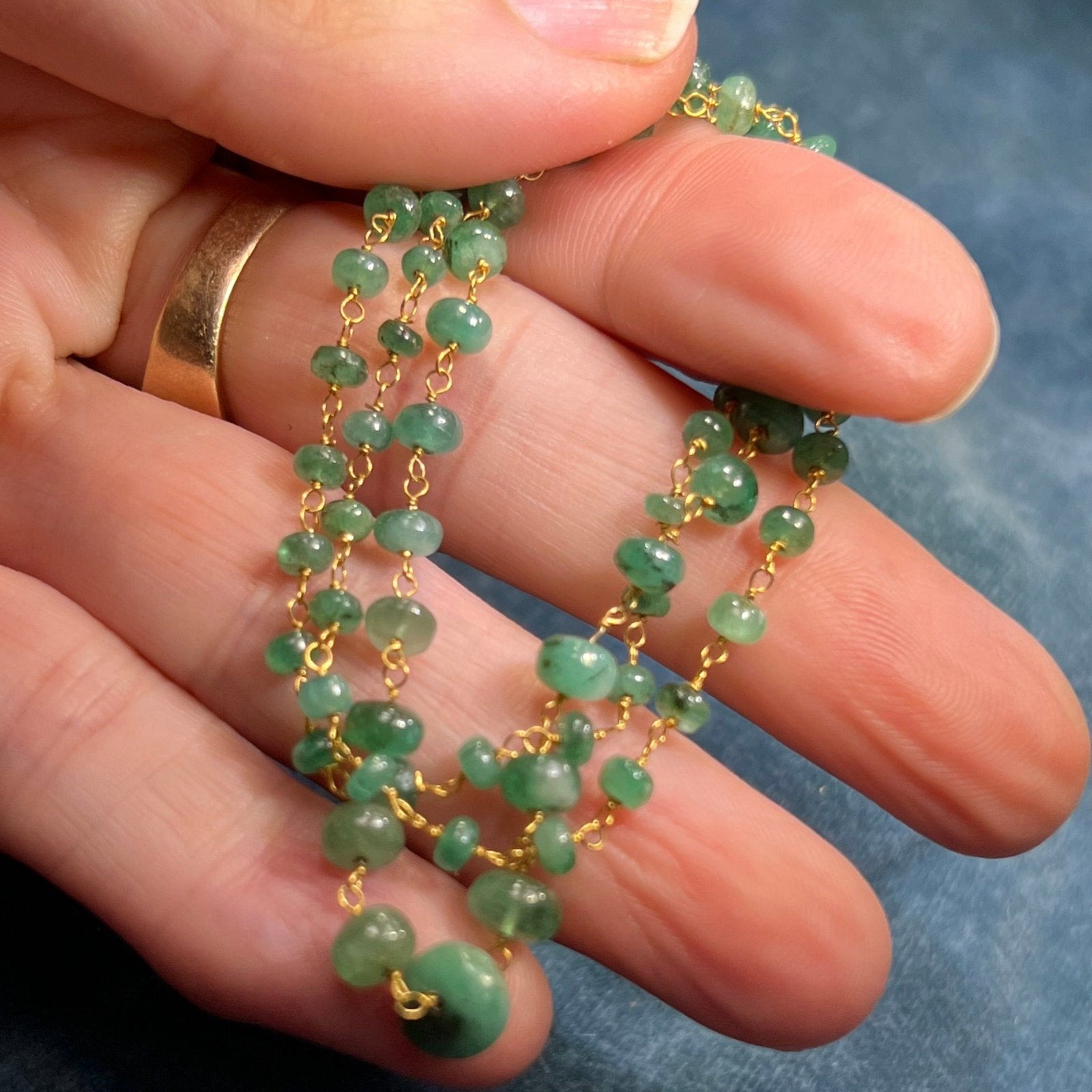 14k Gold Cabochon EMERALD Station Chain "By-the-Yard" Necklace