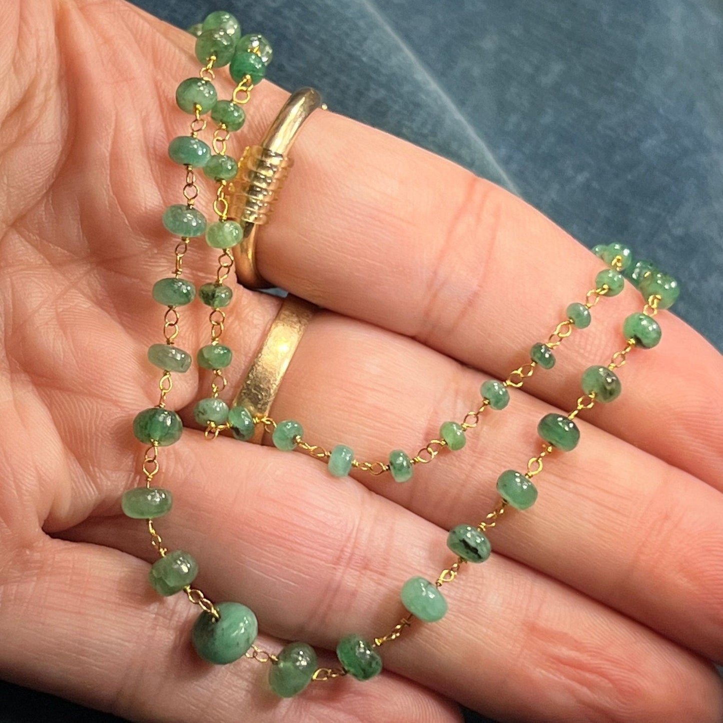 14k Gold Cabochon EMERALD Station Chain "By-the-Yard" Necklace