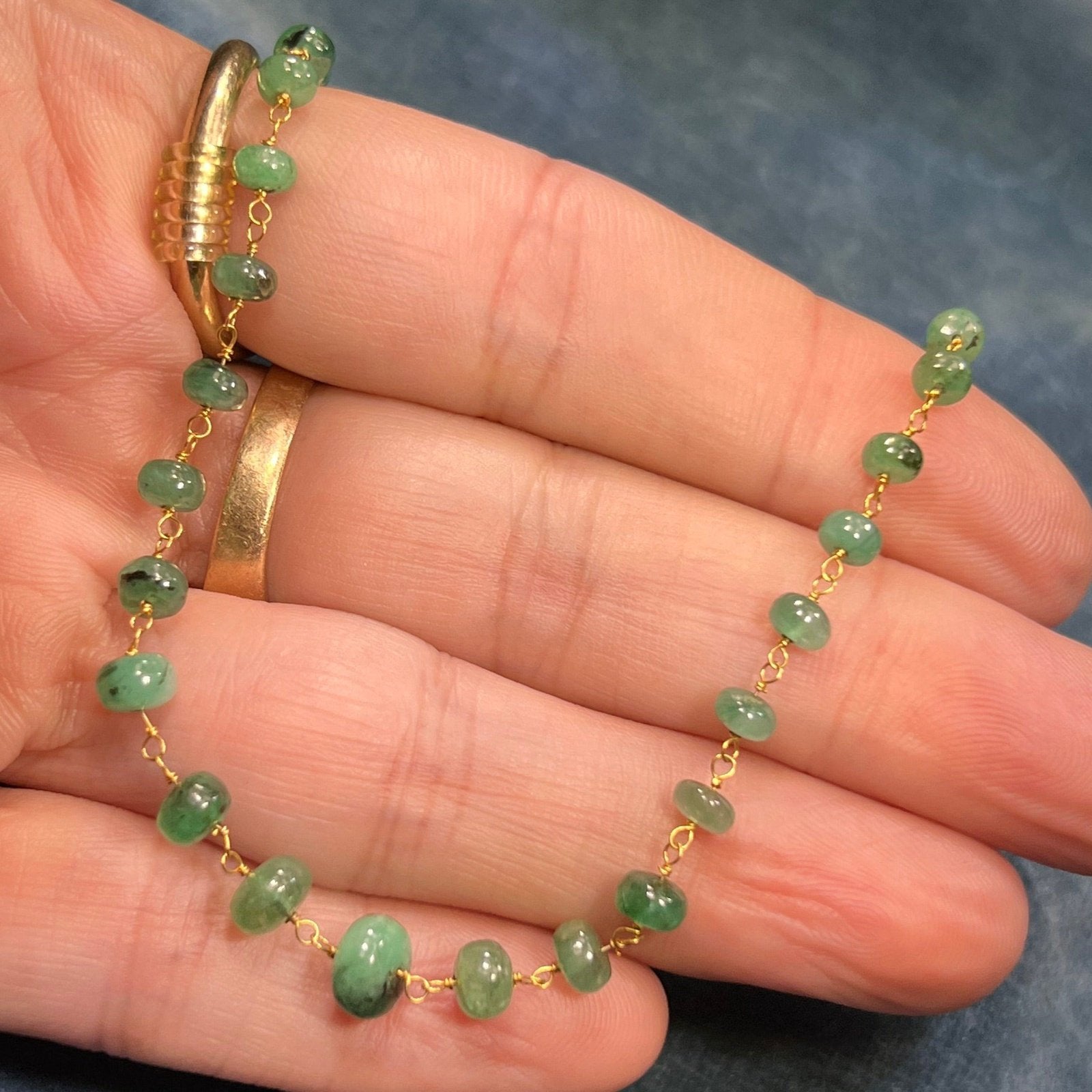 14k Gold Cabochon EMERALD Station Chain "By-the-Yard" Necklace