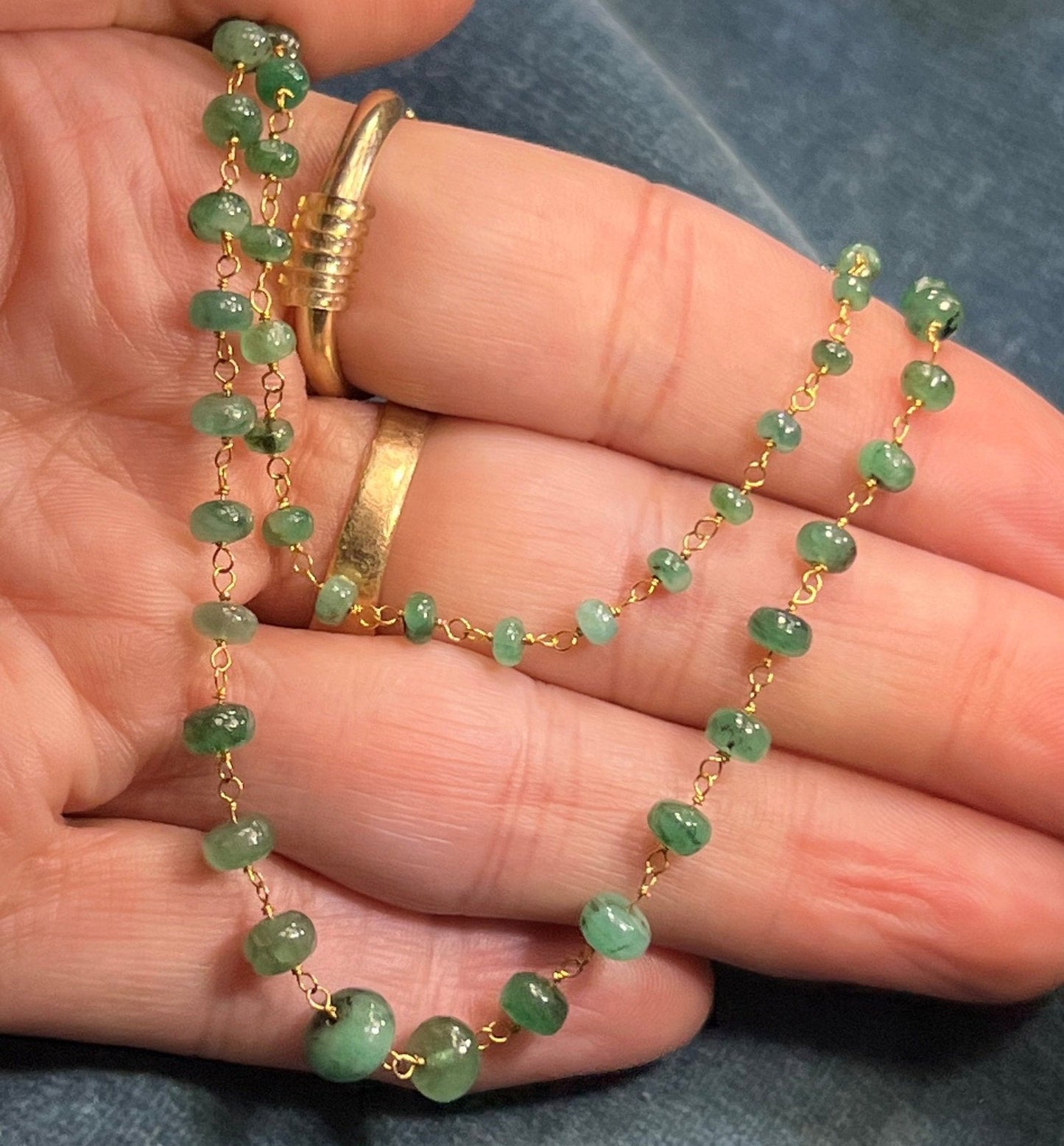 14k Gold Cabochon EMERALD Station Chain "By-the-Yard" Necklace