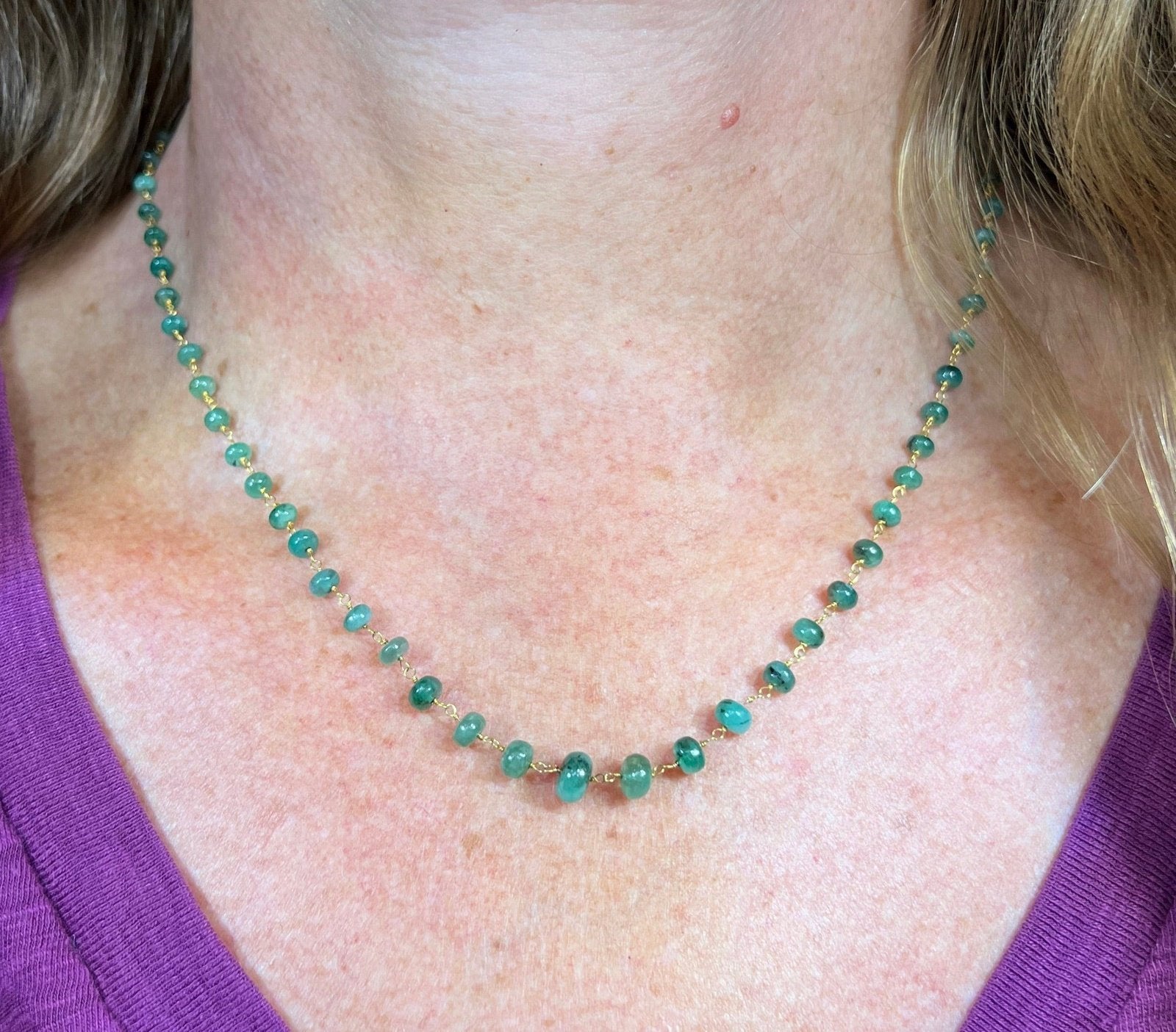 14k Gold Cabochon EMERALD Station Chain "By-the-Yard" Necklace