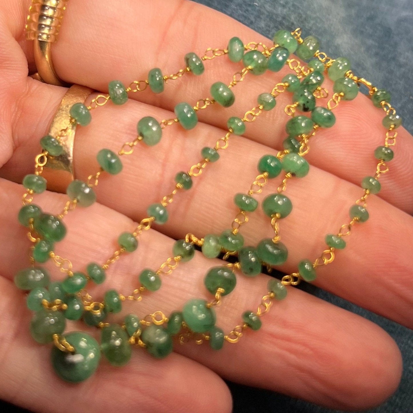 14k Gold Cabochon EMERALD Station Chain "By-the-Yard" Necklace