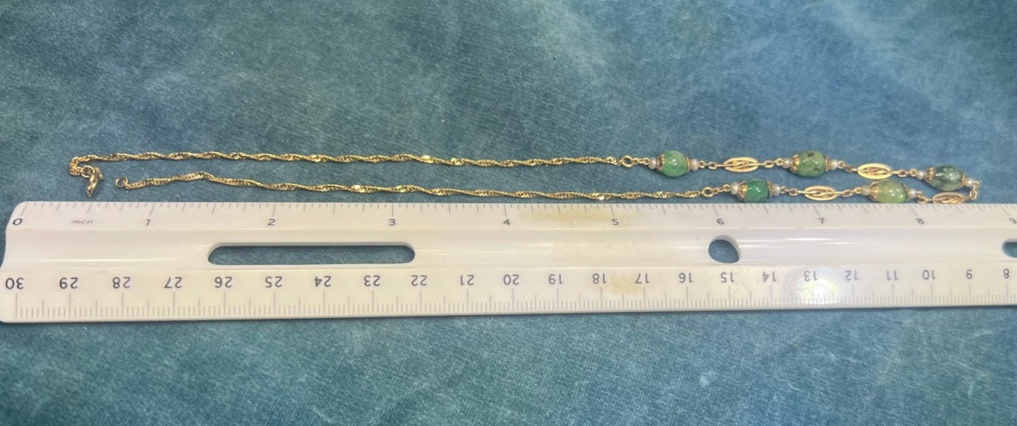 14k Gold Cabochon EMERALD Station Chain "By-the-Yard" Necklace