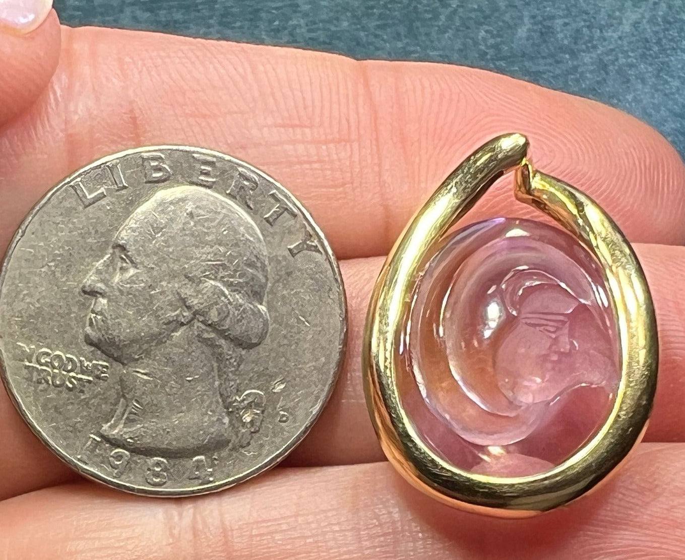 14k Gold Carved Amethyst CAMEO Teardrop Pendant. Goddess / Madonna. 6g + 1"