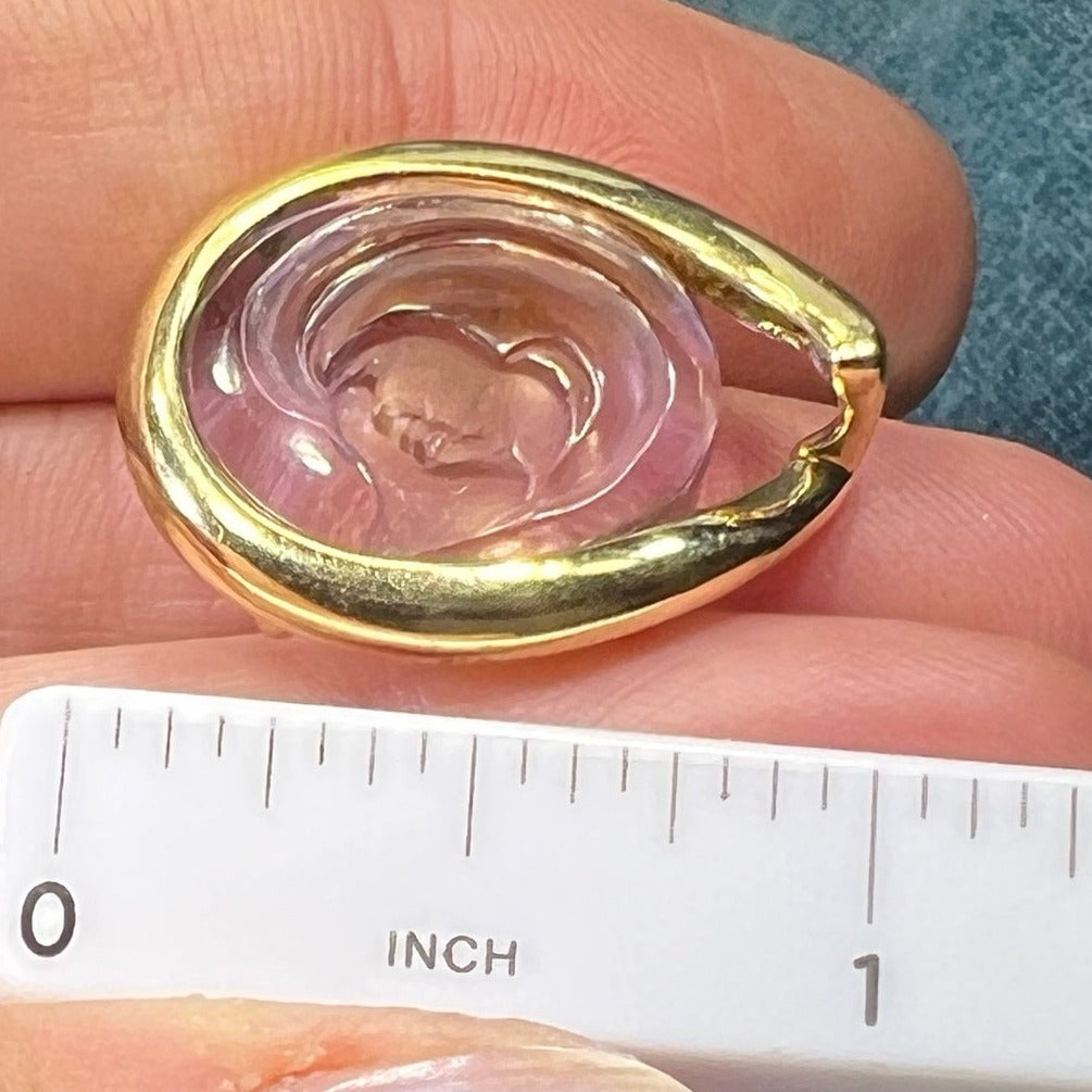 14k Gold Carved Amethyst CAMEO Teardrop Pendant. Goddess / Madonna. 6g + 1"