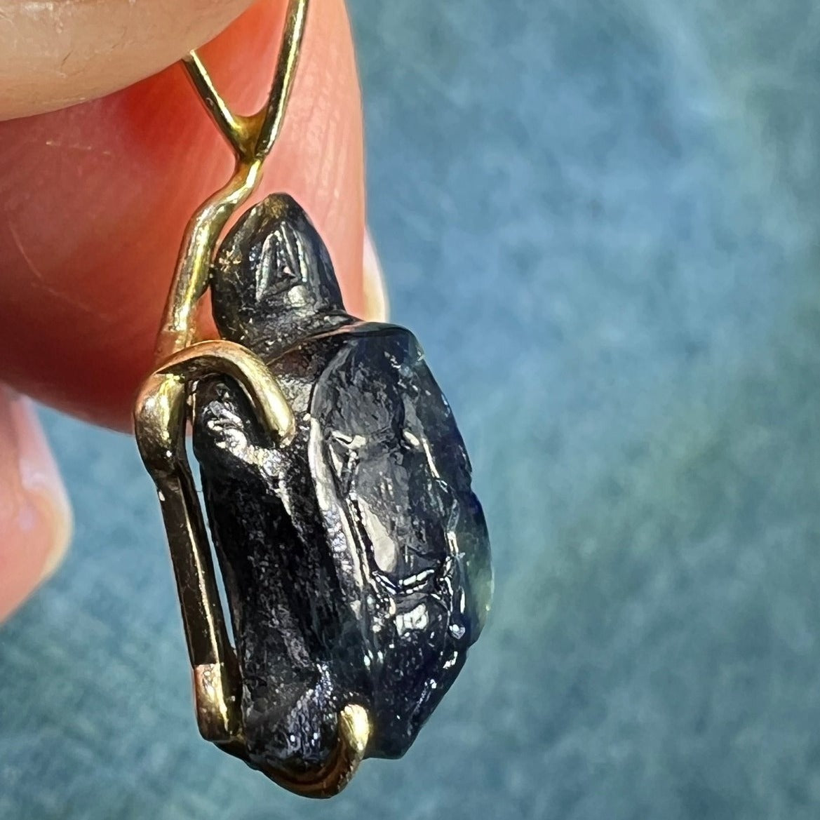 14k Gold Carved Blue Sapphire TURTLE Pendant **Video**